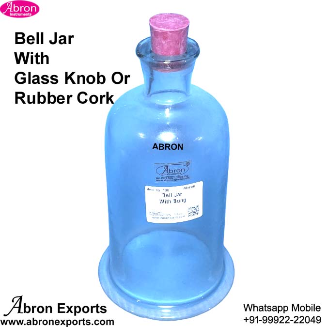 Glass Jar Stoppered Cork With Bell Jar 200x100mm 8 x4 Inch High X Dia With Flenge Hard Glass 4pc Abron AC-486ST20 